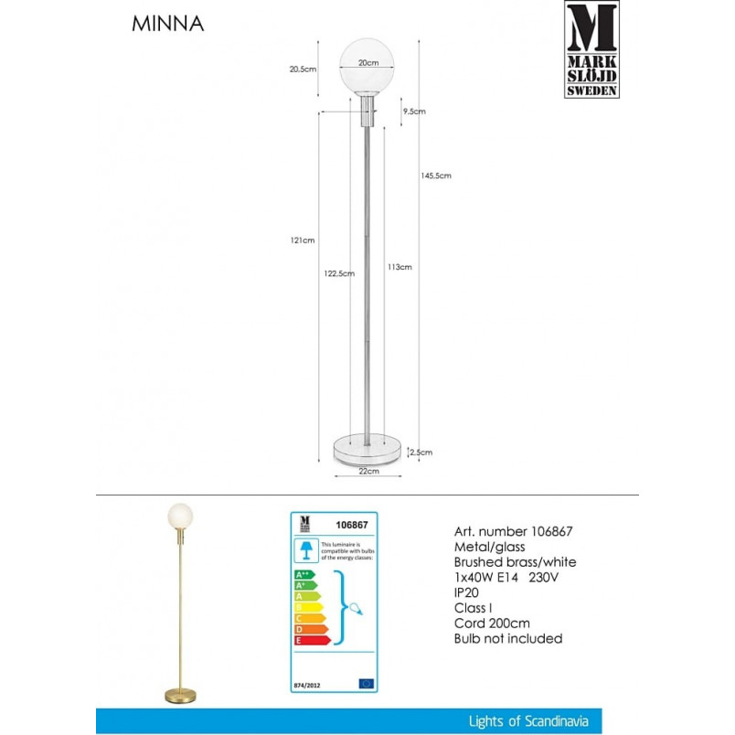 Lampa podłogowa Minna - Szklana Kula | Markslojd