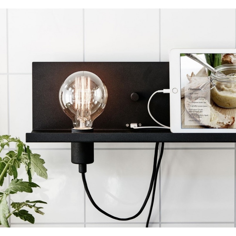 Kinkiet Industrialny Czarny Markslojd z Półką i USB - Multi 50cm