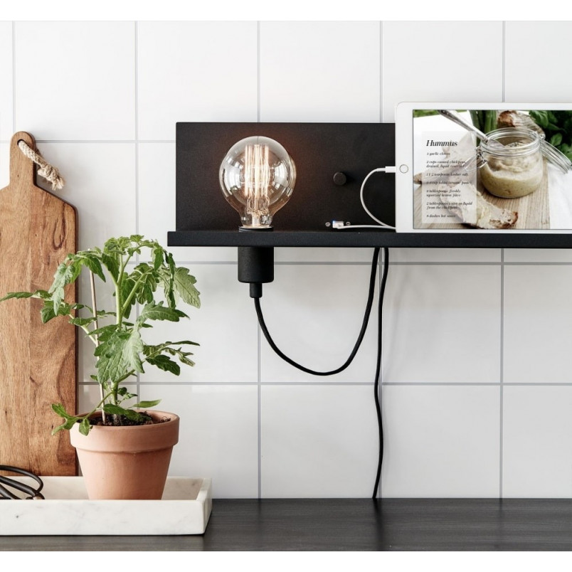 Kinkiet Industrialny Czarny Markslojd z Półką i USB - Multi 50cm