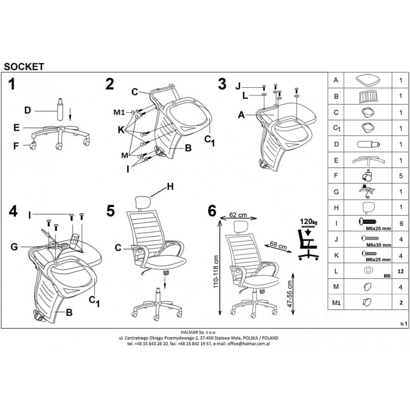 Fotel biurkowy Socket Halmar: Komfort i Ergonomia | Sklep z Meble