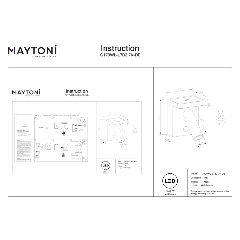 Kinkiet Aron Black Maytoni