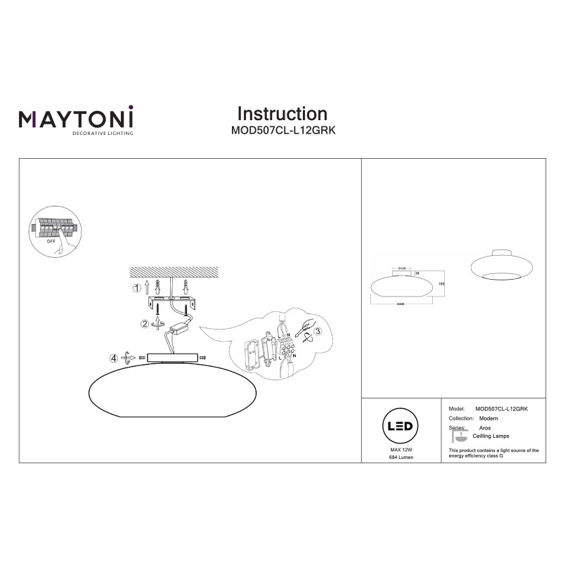 Plafon Aros Grey Maytoni