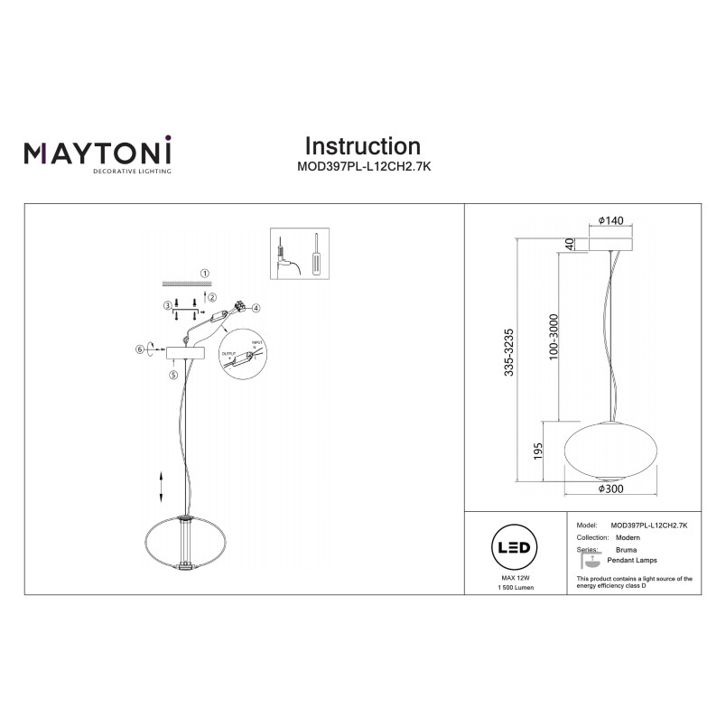 Lampa wisząca Bruma Chrome Maytoni
