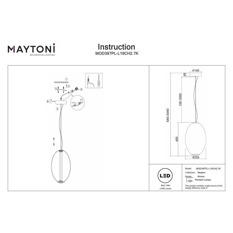 Lampa wisząca Bruma Chrome Maytoni