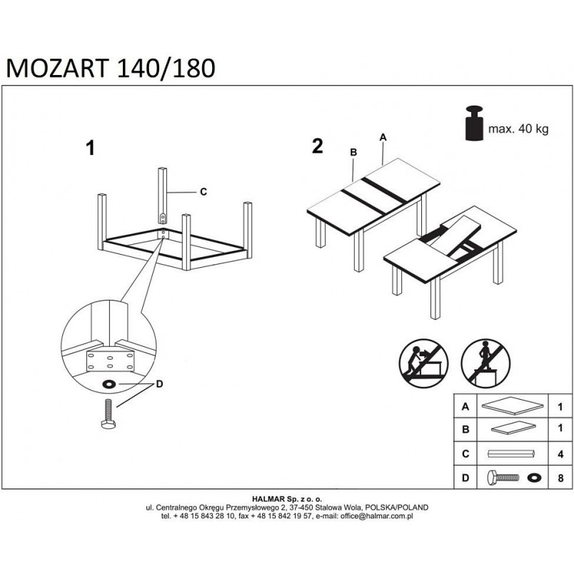 Stół rozkładany Mozart biały Halmar | 140x80 cm