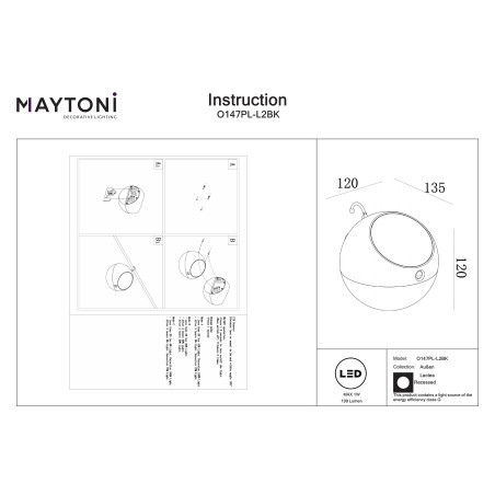 Solar powered lamp Lactea Black Maytoni