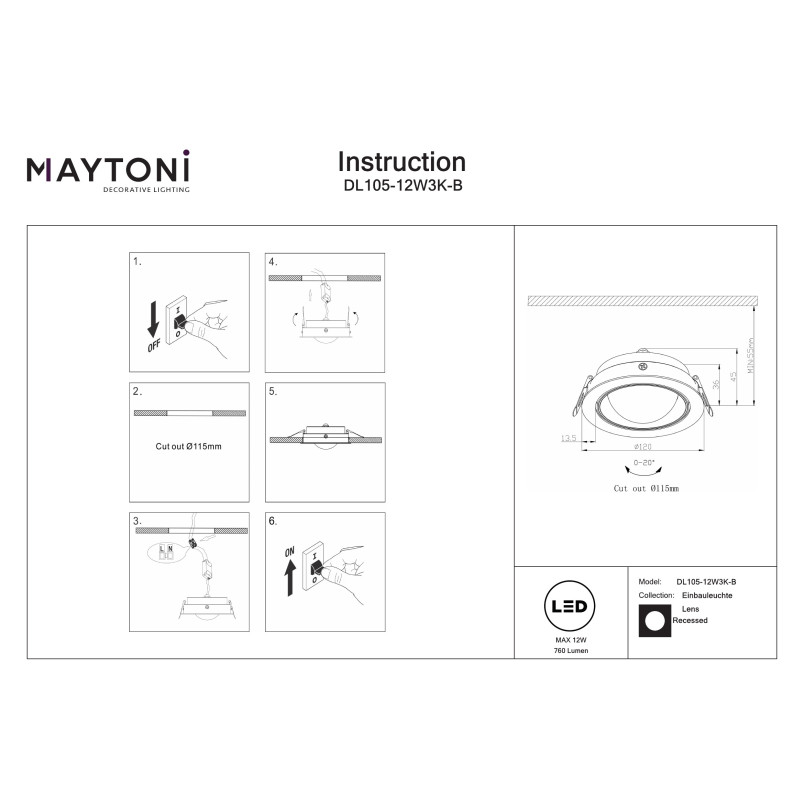 Recessed luminaire Lens Black Maytoni
