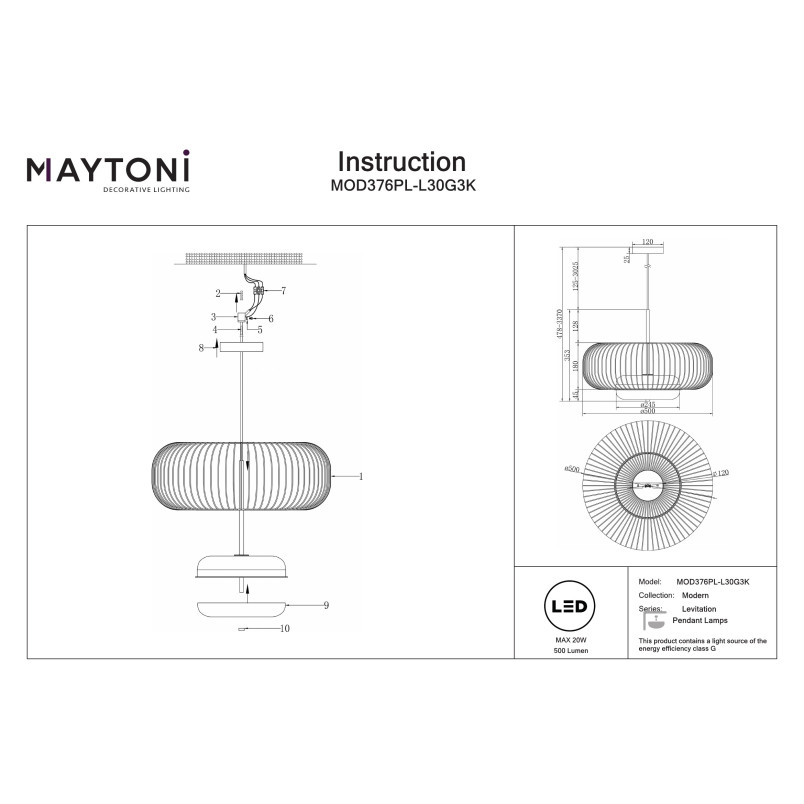 Lampa wisząca Levitation Brass Maytoni