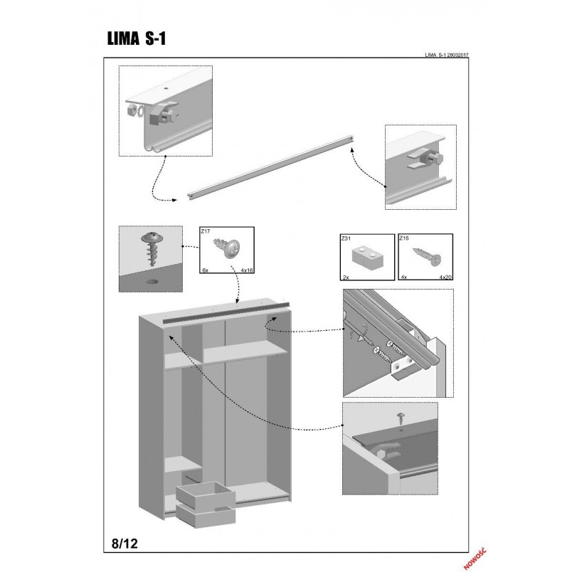 Szafa przesuwna Lima 153cm dąb sonoma - Halmar | Meble