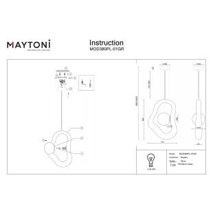 Lampa Wisząca Maytoni Opus Grey | Rzeźbiarski Styl Japandi