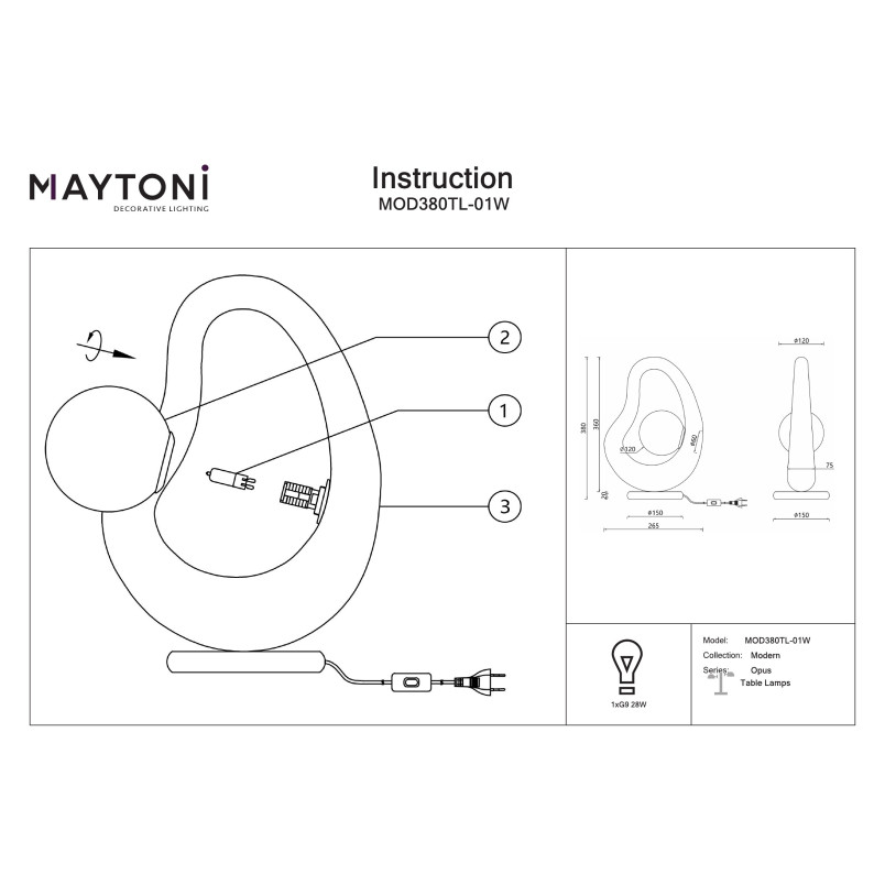 Lampa Stołowa Maytoni Opus White | Biała Organiczna Forma Japandi
