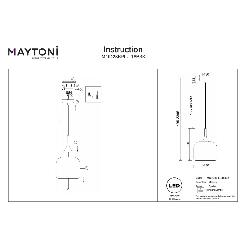 Lampa wisząca Spirito Black Maytoni