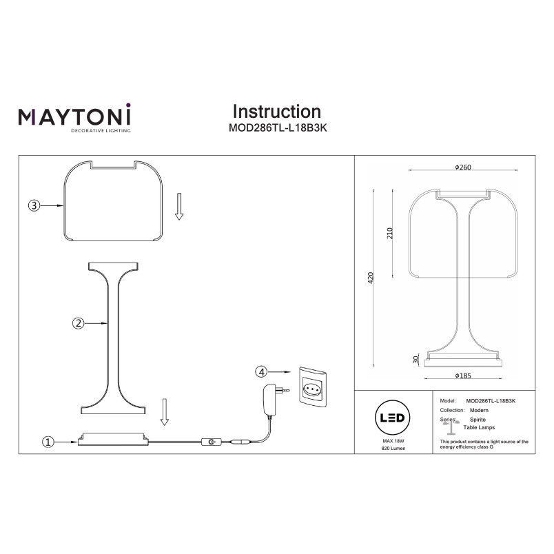 Lampa stołowa Spirito Black Maytoni