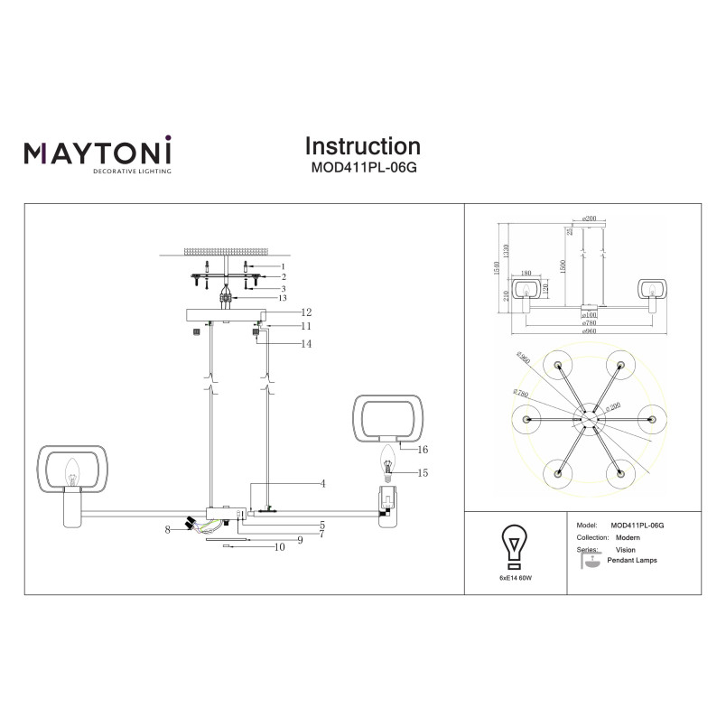 Lampa wisząca Vision Gold Maytoni