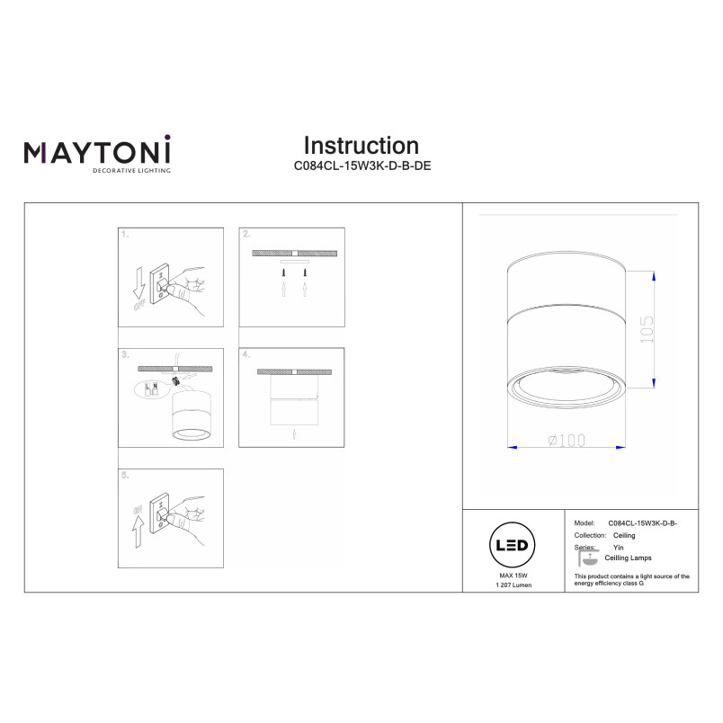 Plafon Yin Black Maytoni