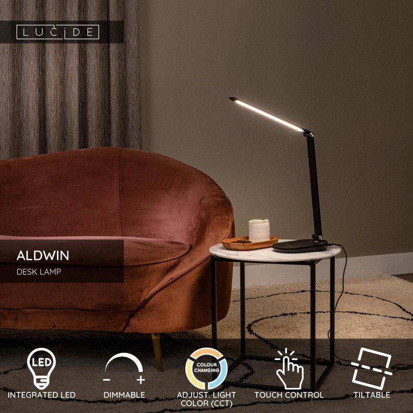 ALDWIN Desk lamp LED Dim. 1x8W 2700K/6500K 3 StepDim Black Lucide