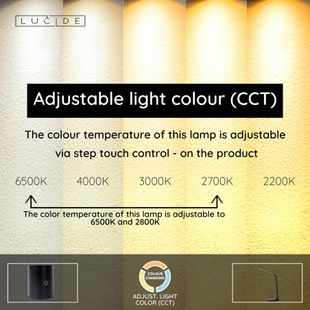 ALDWIN Desk lamp LED Dim. 1x8W 2700K/6500K 3 StepDim Black Lucide