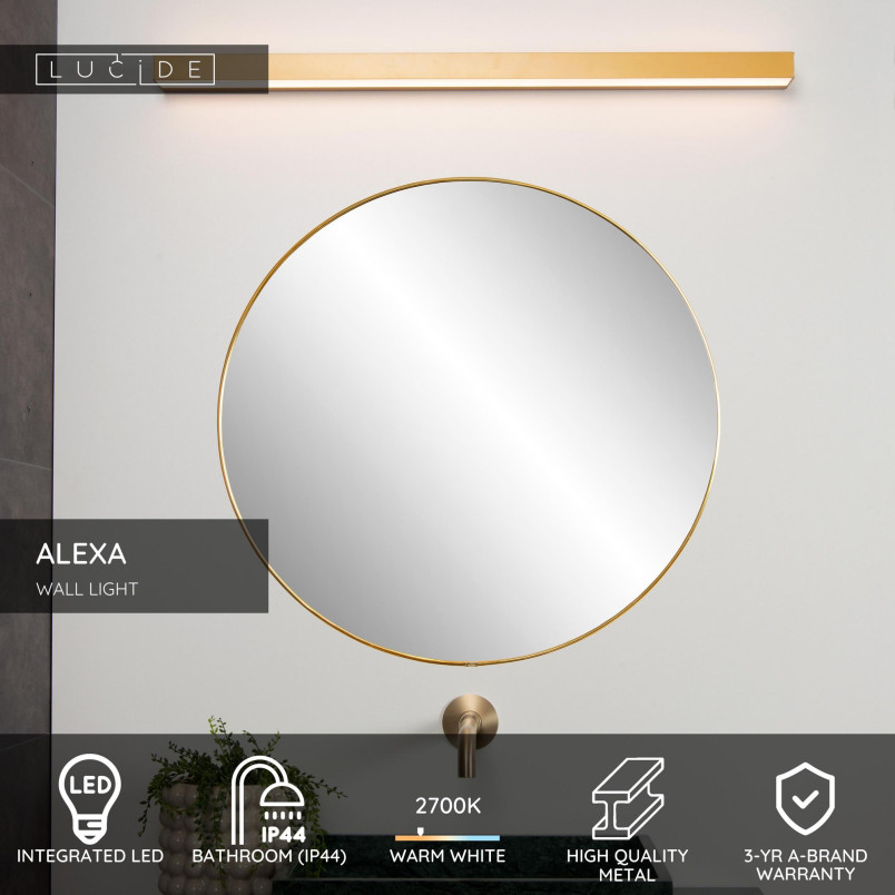 ALEXA Kinkiet łazienkowy LED 1x13W 3000K IP44 Złoty mat / Mosiądz Lucide