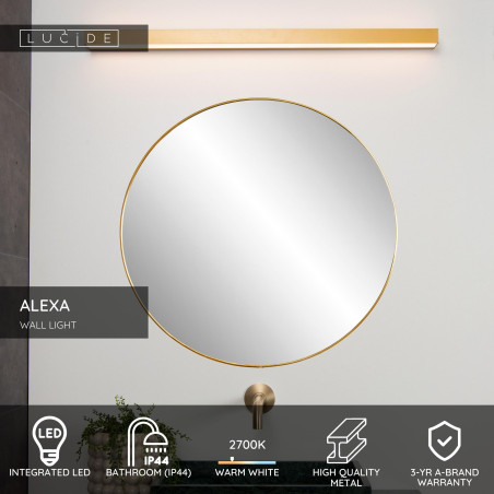 ALEXA Kinkiet łazienkowy LED 1x13W 3000K IP44 Złoty mat / Mosiądz Lucide