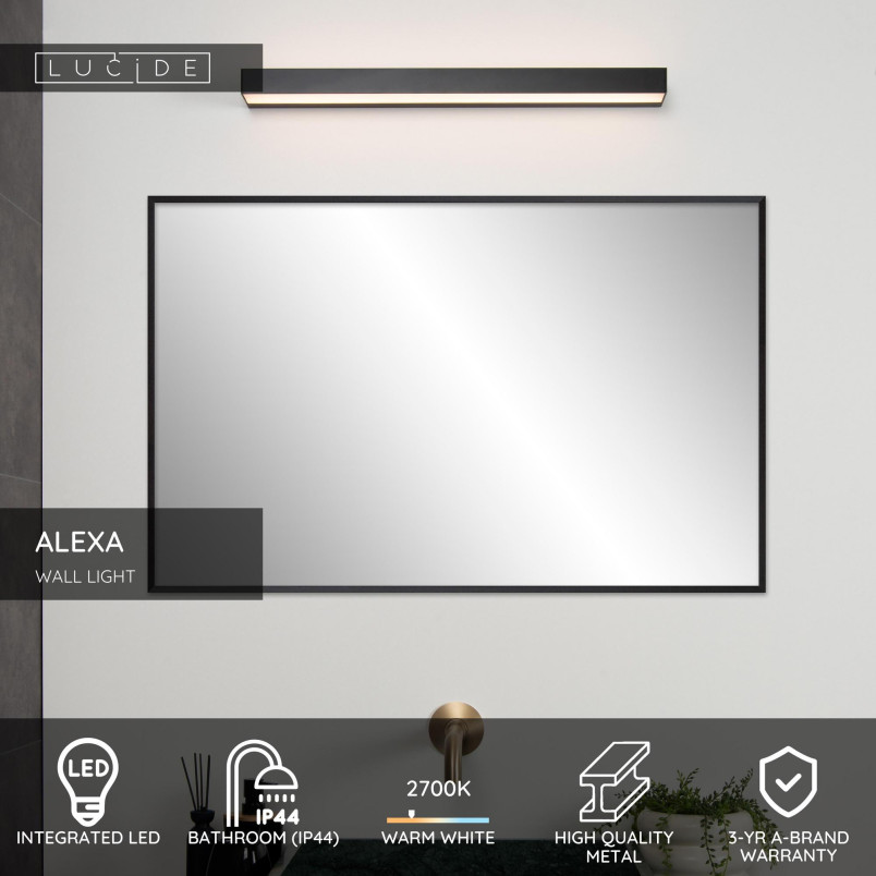 ALEXA Kinkiet łazienkowy LED 1x8W 3000K IP44 Czarny Lucide