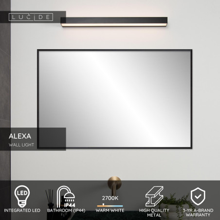 ALEXA Kinkiet łazienkowy LED 1x8W 3000K IP44 Czarny Lucide