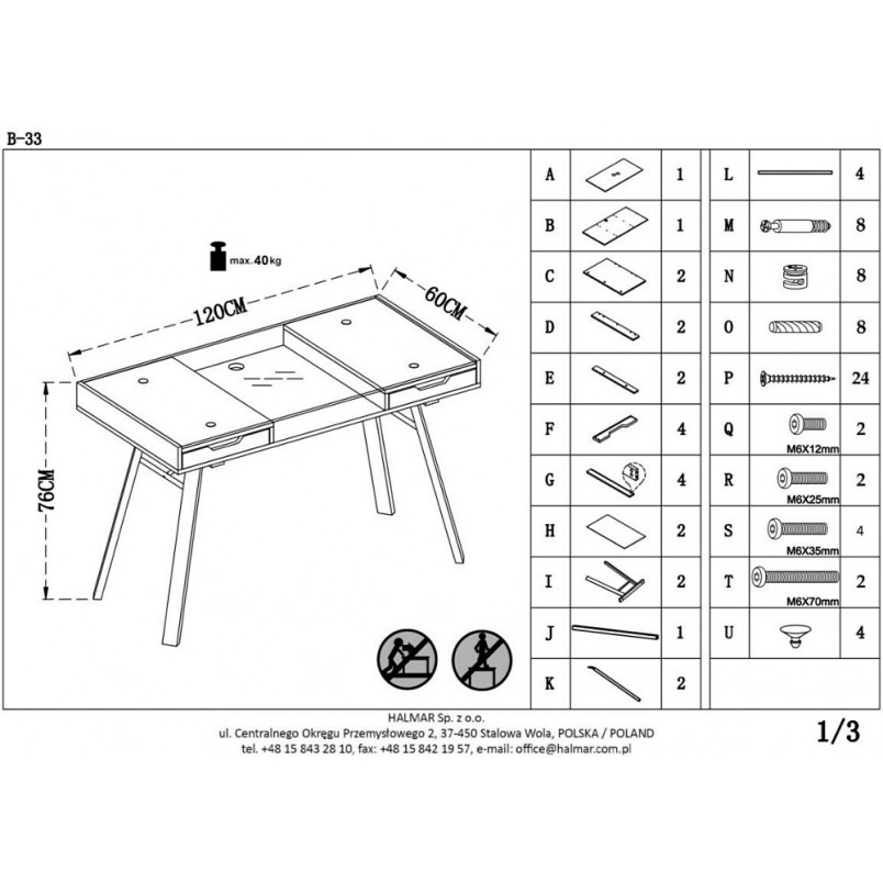 Biurko szklane Halmar B33 120cm | Skandynawski design