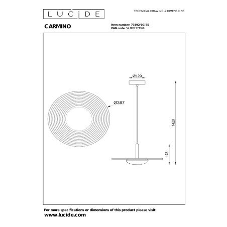 Lampa wisząca z płaskim kloszem Carmino LED 3000K 38,7cm terracotta Essential Lucide