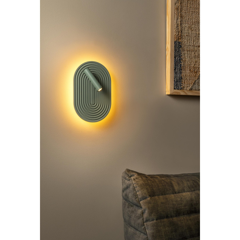 Kinkiet owalny ryflowany z reflektorkiem Carmino LED 27000K zielony Essential Lucide