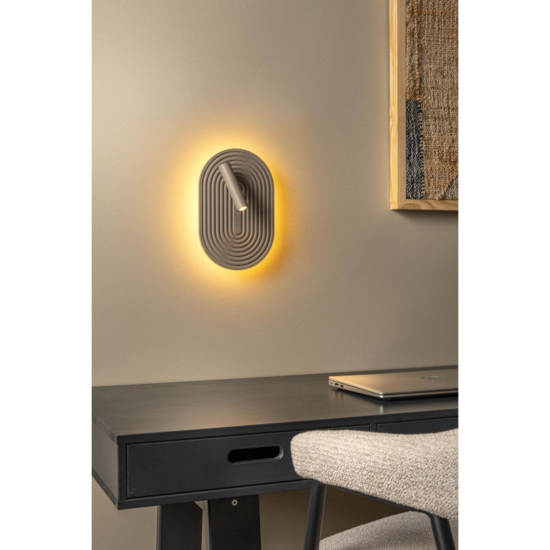 Kinkiet owalny ryflowany z reflektorkiem Carmino LED 27000K taupe Essential Lucide