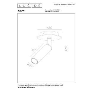 KEONI Ceiling spotlight D8 cm LED 1xG9 Black  (Essential) Lucide