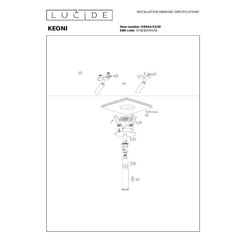 KEONI Ceiling spotlight D8 cm LED 1xG9 Black  (Essential) Lucide