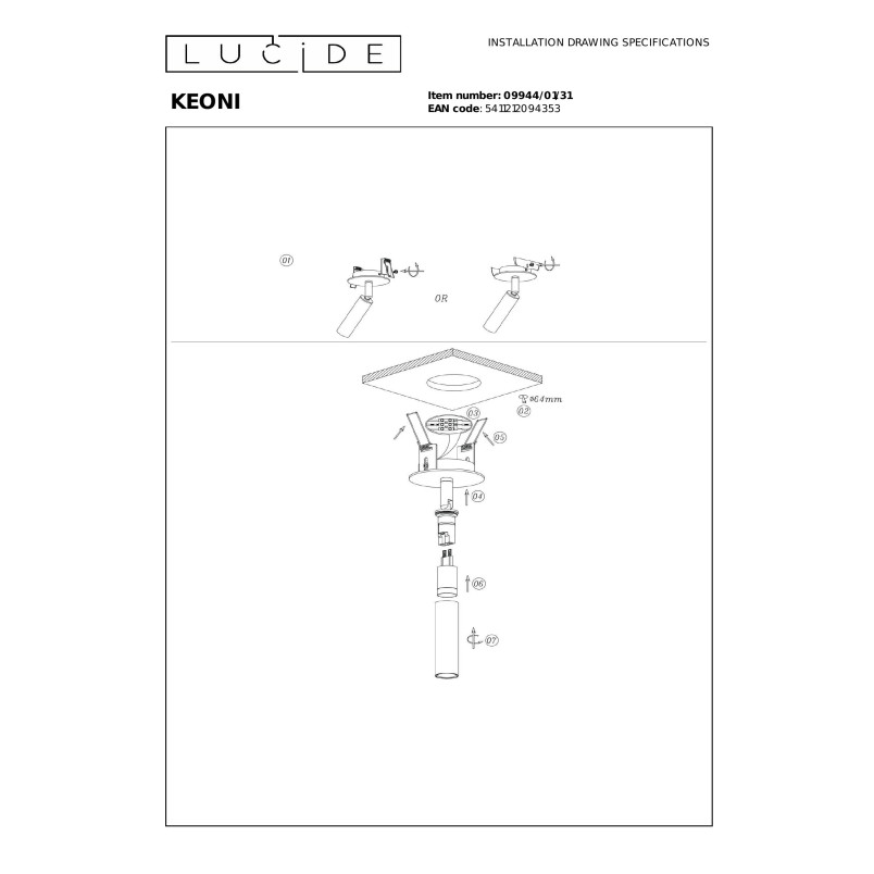 KEONI Ceiling spotlight D8 cm LED 1xG9 White  (Essential) Lucide
