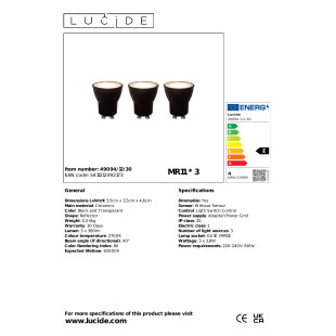 MR11 * 3 Led bulb Ø 3,5 cm LED Dim. GU10 (MR11) 3x3,8W 2700K Black Set of 3 Lucide