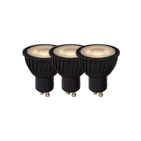 MR16 Led bulb Ø 5 cm LED Dim. GU10 3x5W 3000K Black Set of 3 Lucide