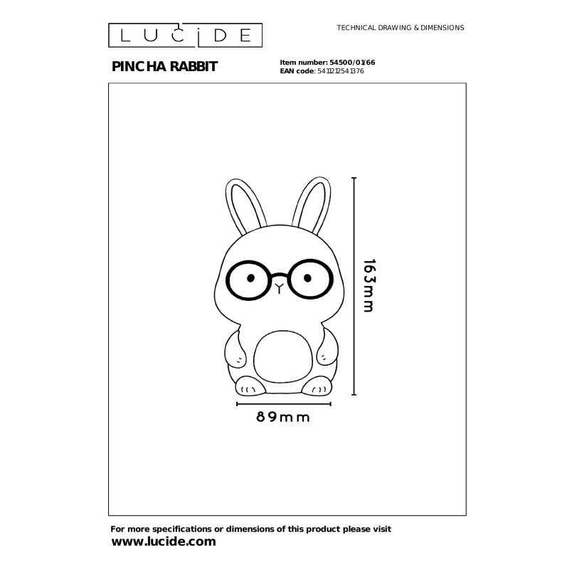 PINCHA RABBIT Rechargeable Table lamp Children Battery pack LED 3 StepDim Rgb White - Essential Lucide