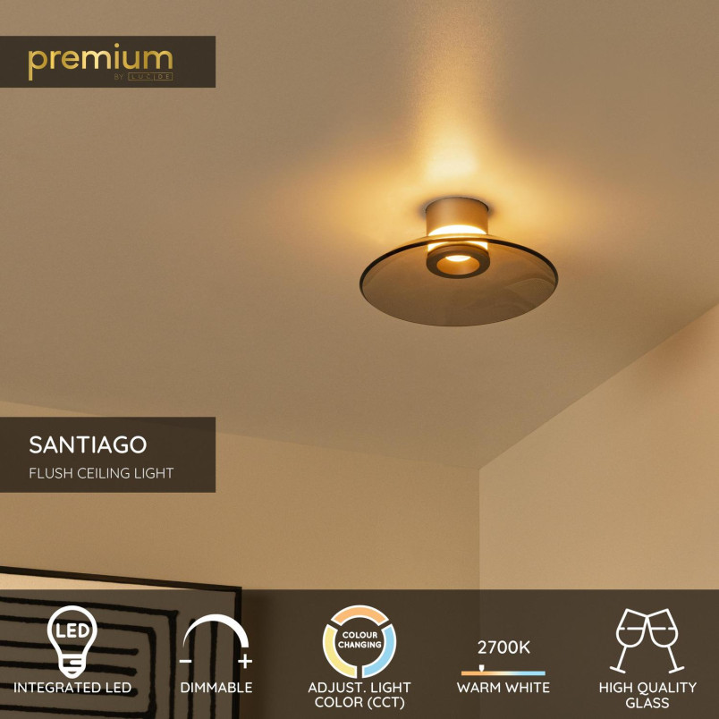SANTIAGO Flush ceiling light Ø 23 cm LED Dim. CCT 1x10W 2700K/4000K Amber - Premium Lucide