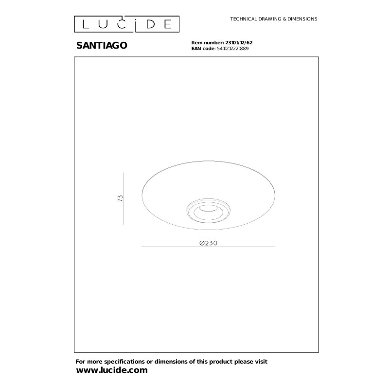 SANTIAGO Flush ceiling light Ø 23 cm LED Dim. CCT 1x10W 2700K/4000K Amber - Premium Lucide