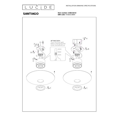 SANTIAGO Flush ceiling light Ø 23 cm LED Dim. CCT 1x10W 2700K/4000K Amber - Premium Lucide