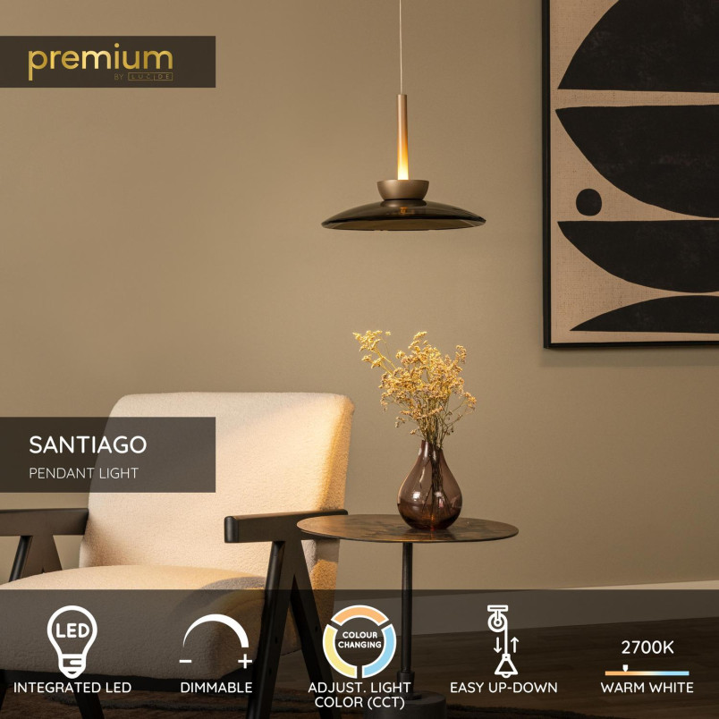 SANTIAGO Pendant light LED Dim. CCT 1x16W 2700K/4000K Amber - Premium Lucide
