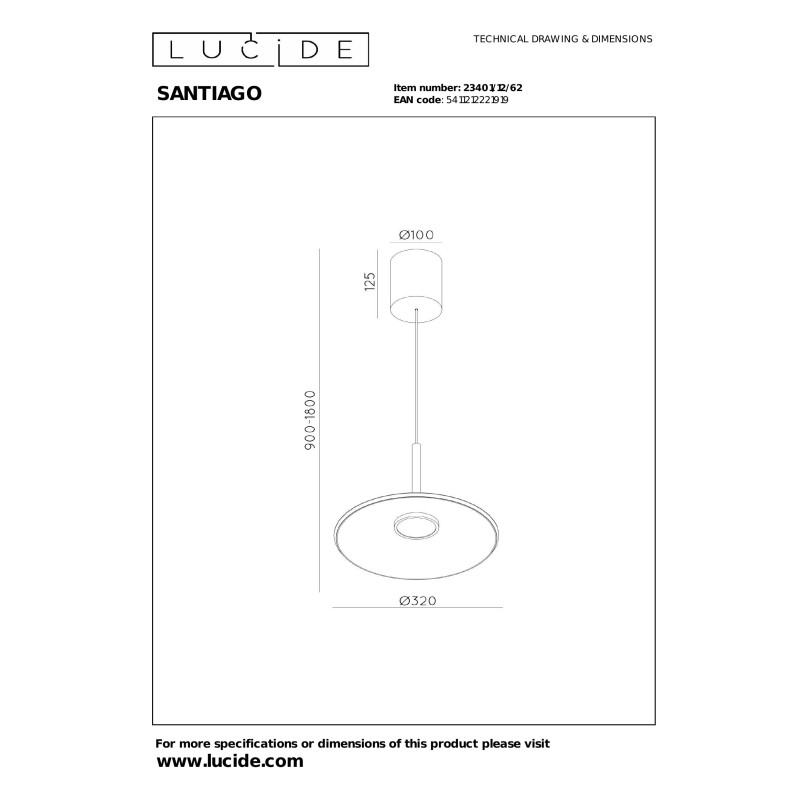 SANTIAGO Pendant light LED Dim. CCT 1x16W 2700K/4000K Amber - Premium Lucide