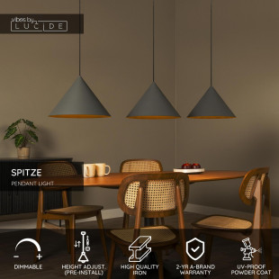 SPITZE Pendant light 3xE27 Grey - Vibes Lucide