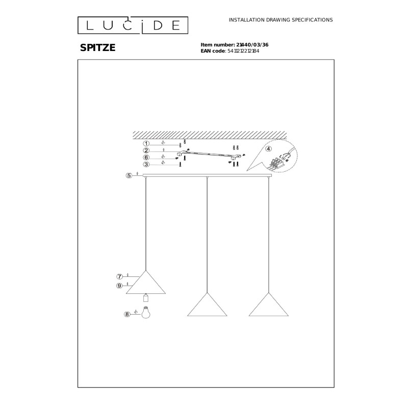 SPITZE Pendant light 3xE27 Grey - Vibes Lucide
