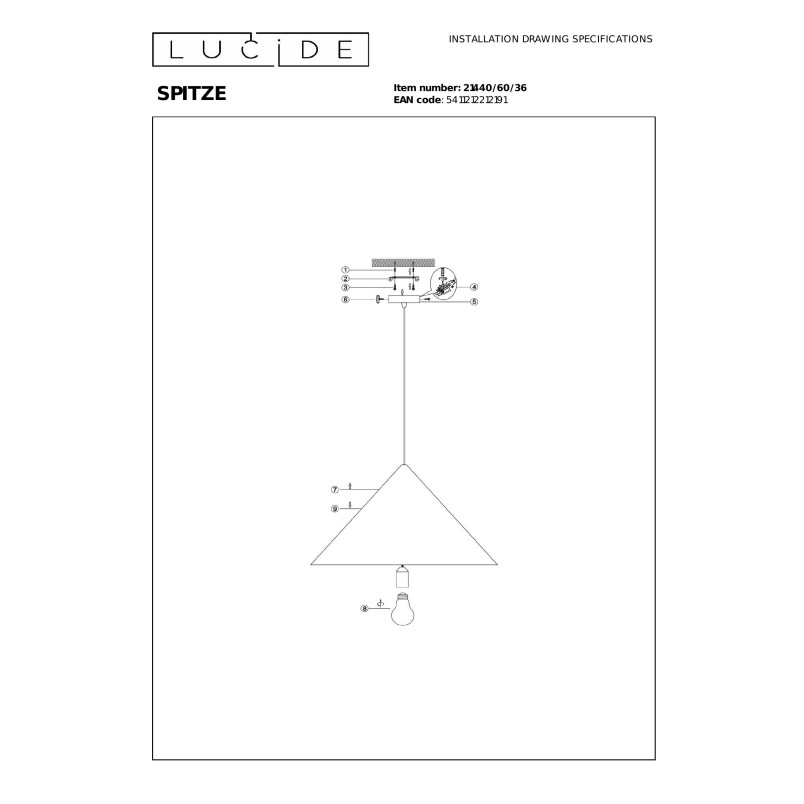 SPITZE Pendant light Ø 60 cm 1xE27 Grey - Vibes Lucide
