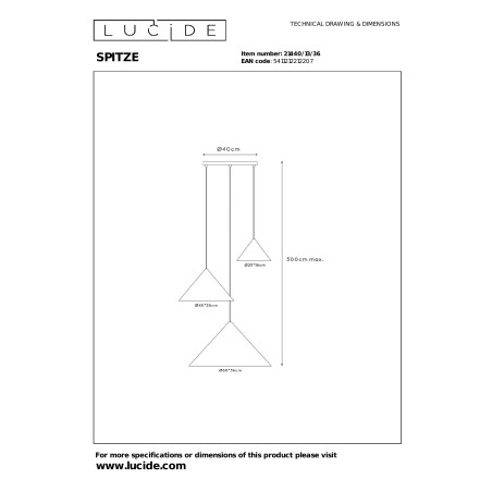 SPITZE Pendant light Ø 68 cm 3xE27 Grey - Vibes Lucide