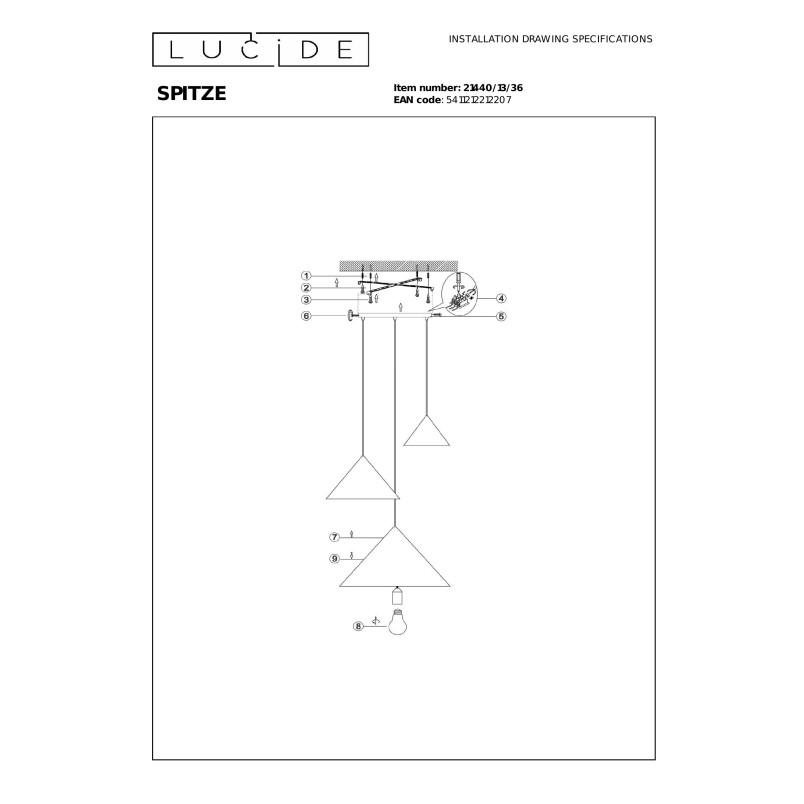 SPITZE Pendant light Ø 68 cm 3xE27 Grey - Vibes Lucide