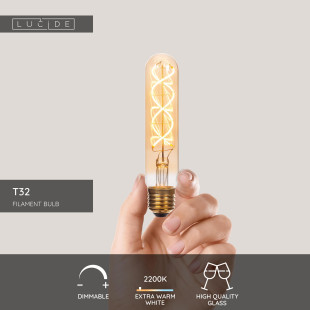 Żarówka filamentowa E27 LED T32 3cm H15cm 4,9W 2200K bursztynowa Lucide