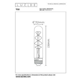 Żarówka filamentowa E27 LED T32 3cm H15cm 4,9W 2200K bursztynowa Lucide