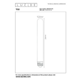 Żarówka filamentowa E27 LED T32 3,2cm H25cm 4,9W 2200K bursztynowa Lucide