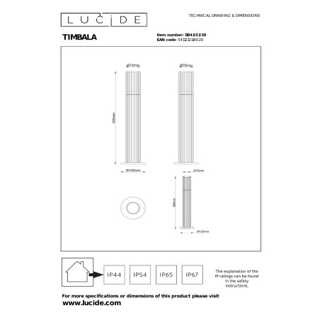 Słupek ogrodowy modern Timbala 50cm IP44 czarny Essential Lucide