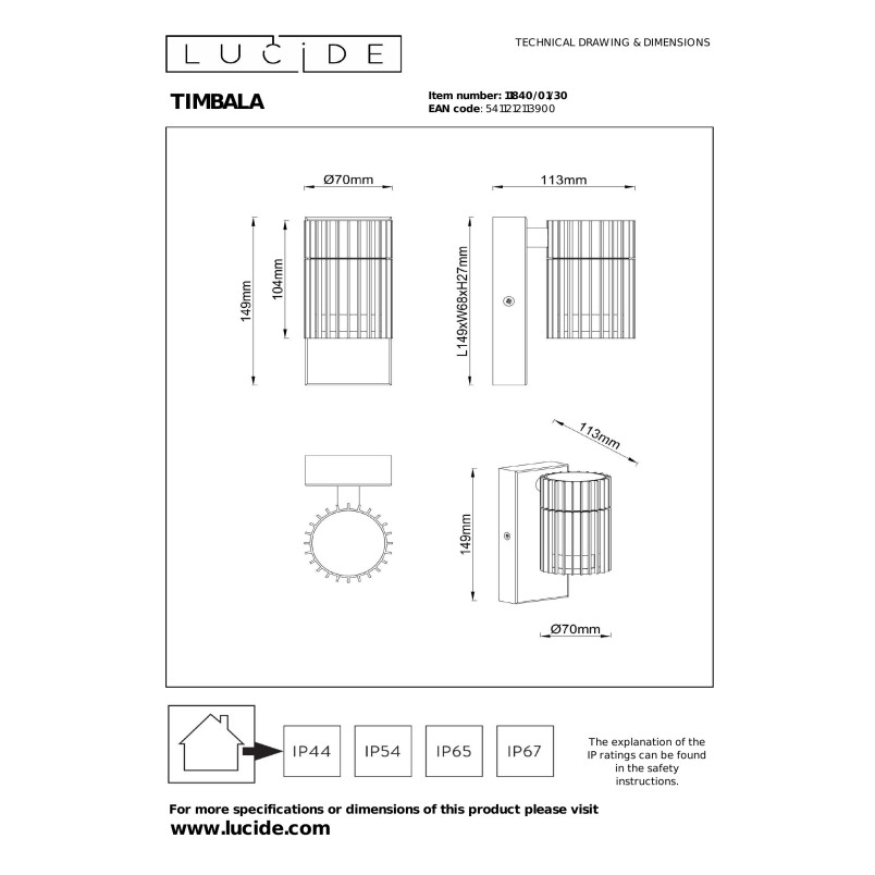Kinkiet elewacyjny modern Timbala IP44 czarny Essential Lucide